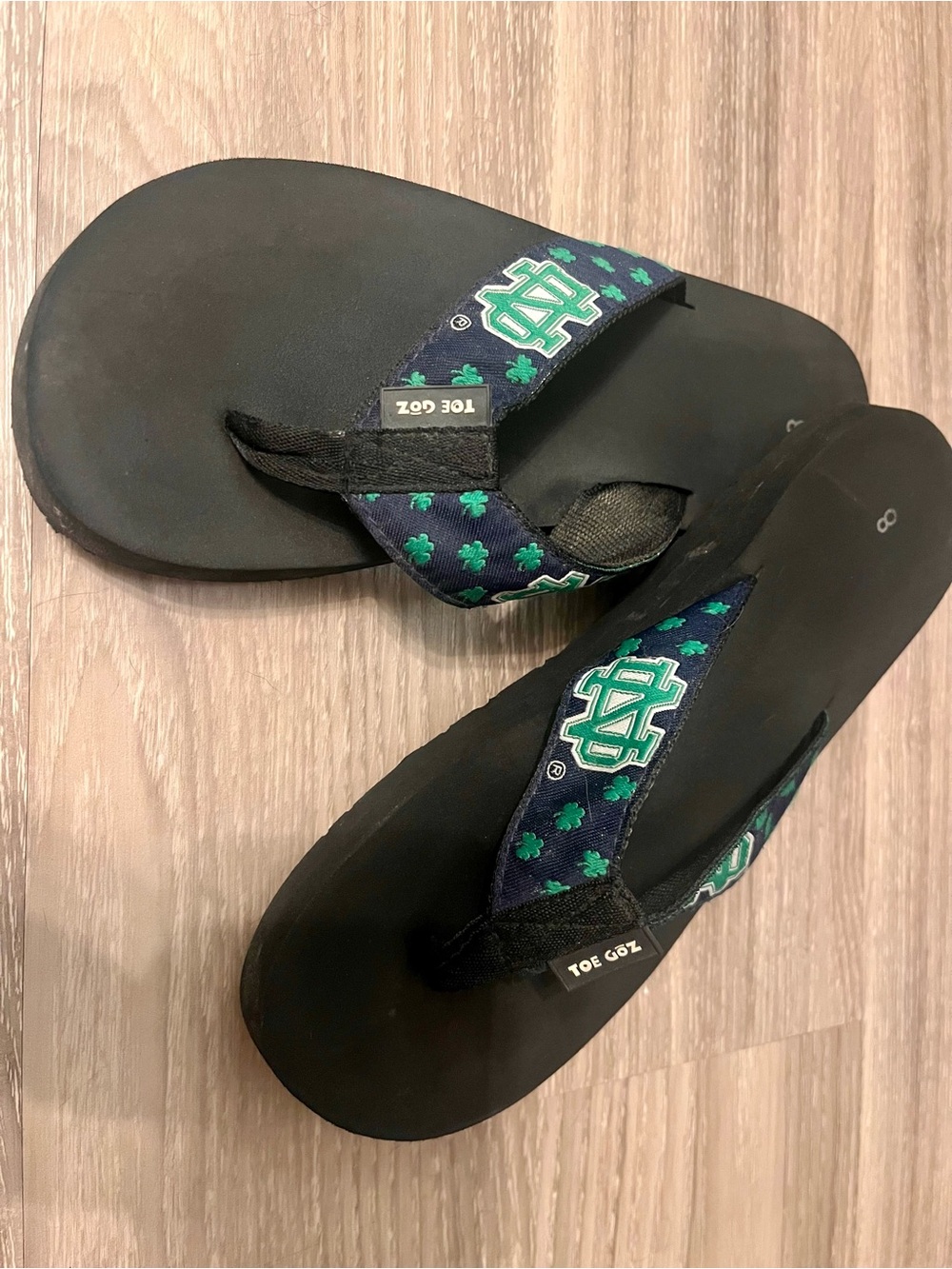 Toe Goz Navy & Green Flip Flops with Shamrocks and ND